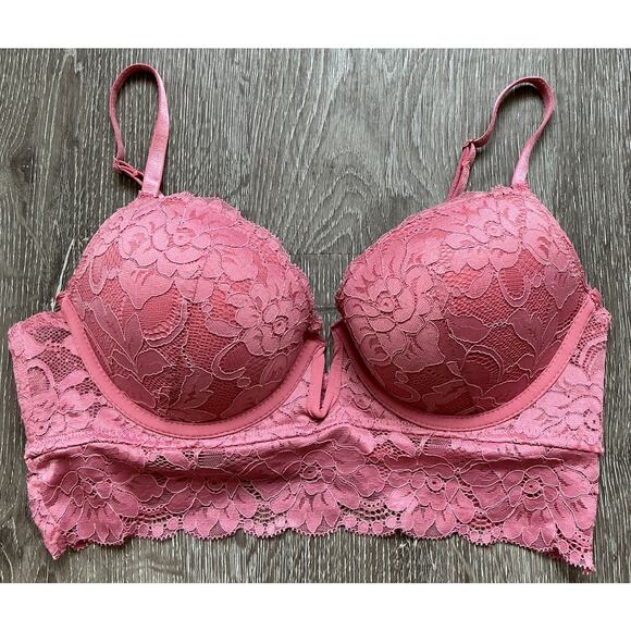 Marilyn Monroe Long Line Lace Plunge Bra 34C Pink Mauve - Picture 1 of 7